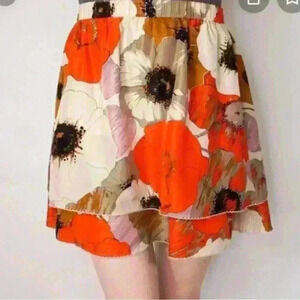 Anthropologie Odille 100% Silk 2 Layer Floral Mini Skirt